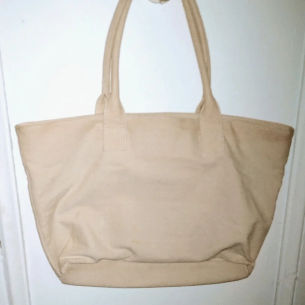 Vtg. Beige Tote with silver stud trim - Picture 2 of 3